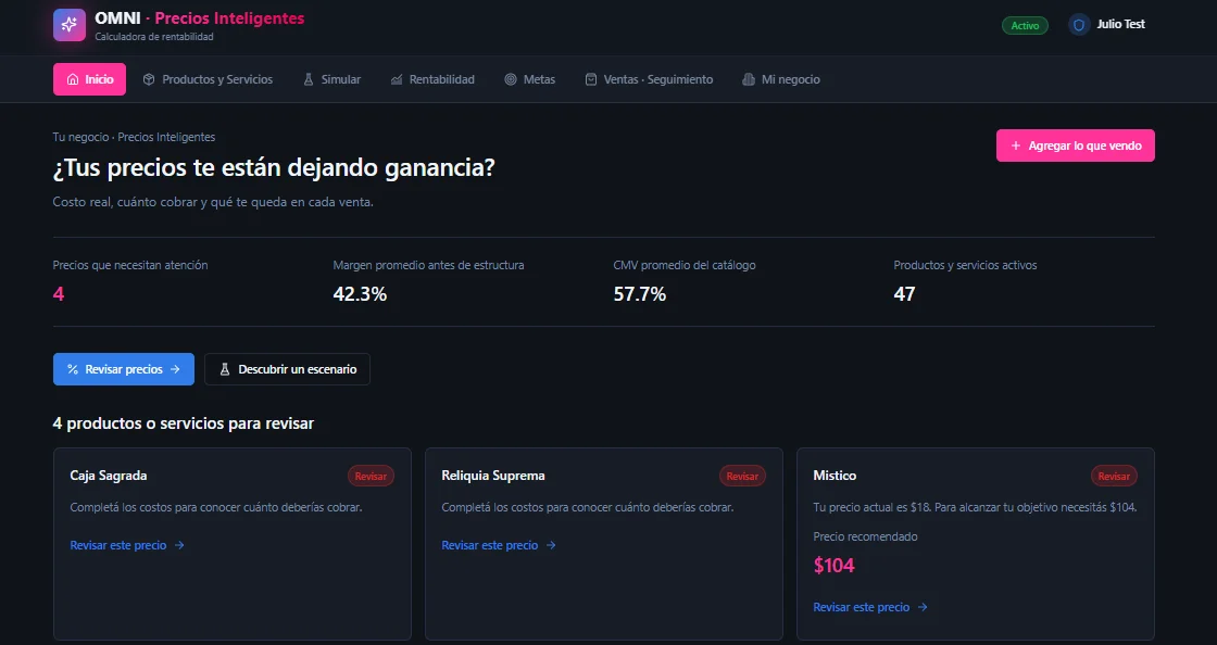 Pantalla real de la app: Te dice qué precio revisar